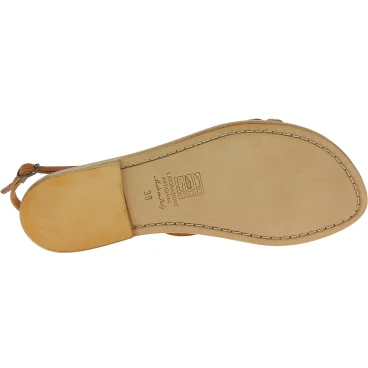 Sandali infradito in pelle color cuoio da donna fatti a mano