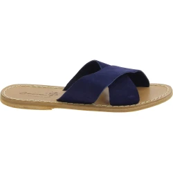 Blu nubuck leather slide sandals for women handmade