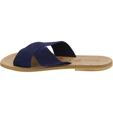 Blu nubuck leather slide sandals for women handmade