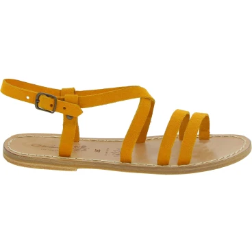 Damen Riemchen-Sandalen aus Ocker Nubuk in Italien von Handgefertigt