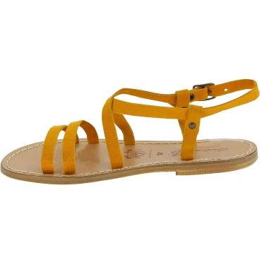 Damen Riemchen-Sandalen aus Ocker Nubuk in Italien von Handgefertigt
