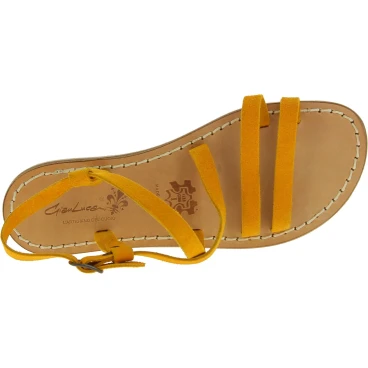 Damen Riemchen-Sandalen aus Ocker Nubuk in Italien von Handgefertigt