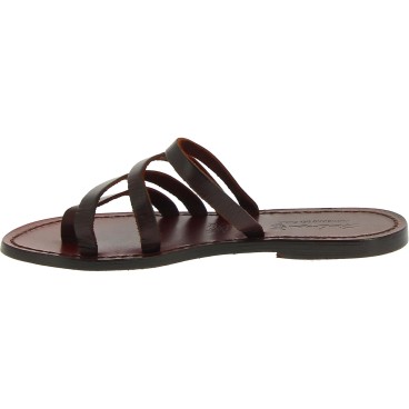 Chanclas de cuero marrón oscuro para mujer artesanales