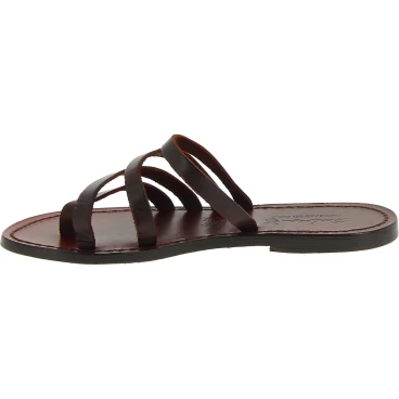 Handmade brown leather flip flop sandals for women