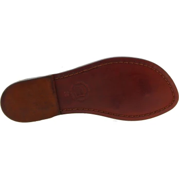 Handmade brown leather flip flop sandals for women
