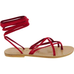 Damen Riemchen-Sandalen im roter Nubuk in Italien von Handgefertigt