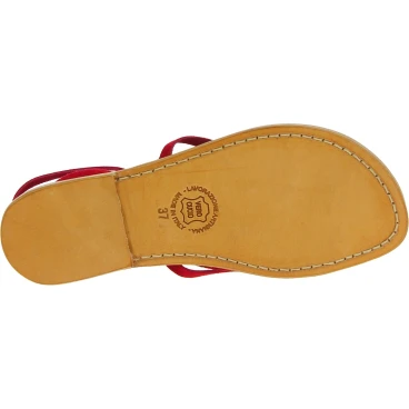 Red nubuck flat strappy sandals for women handmade in Italy