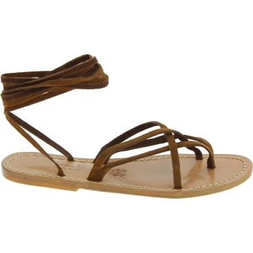 Damen Riemchen-Sandalen im Haselnuss-Nubuk in Italien von Handgefertigt