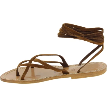 Damen Riemchen-Sandalen im Haselnuss-Nubuk in Italien von Handgefertigt