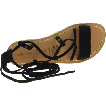 Handmade lace-up gladiator sandals in black nubuck leather