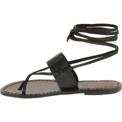 Sandales spartiates en cuir marron pour femme