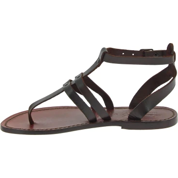 Damen-Riemchen-Sandalen aus dunkelbraunem Leder