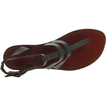 Damen-Riemchen-Sandalen aus dunkelbraunem Leder