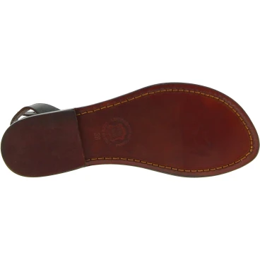 Damen-Riemchen-Sandalen aus dunkelbraunem Leder