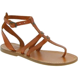 Sandali infradito donna in pelle color cuoio