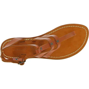 Damen-Riemchen-Sandalen aus hellbraunes Leder