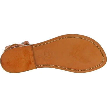 Damen-Riemchen-Sandalen aus hellbraunes Leder