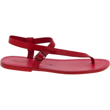 Sandali infradito in cuoio rosso fatti a mano