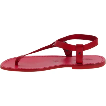 Sandali infradito in cuoio rosso fatti a mano