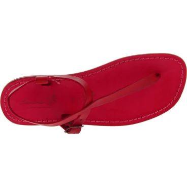 Sandali infradito in cuoio rosso fatti a mano