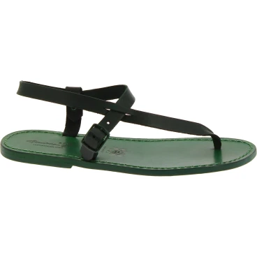 Handmade green leather thong sandals for men
