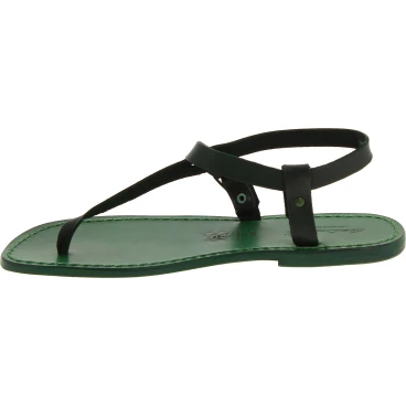 Handmade green leather thong sandals for men
