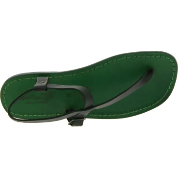 Handmade green leather thong sandals for men
