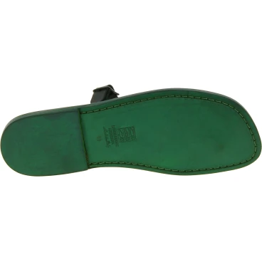 Handmade green leather thong sandals for men