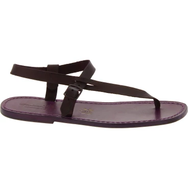 Sandali infradito in pelle viola fatti a mano
