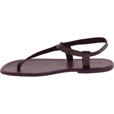 Sandali infradito in pelle viola fatti a mano