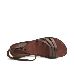 Damen-Sandalen im Franziskaner-Stil aus braunem Leder in Italien von Hand gefertigt