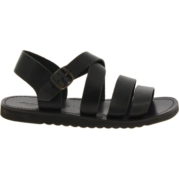 Sandali in pelle nero da uomo fatti a mano