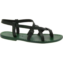 Damen Riemchen-Sandalen aus grünes Leder in Italien von Handgefertigt