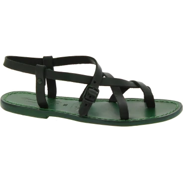 Damen Riemchen-Sandalen aus grünes Leder in Italien von Handgefertigt