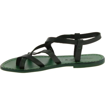 Damen Riemchen-Sandalen aus grünes Leder in Italien von Handgefertigt