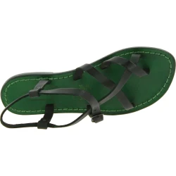 Sandalias planas de cuero verde hechas a mano en Italia