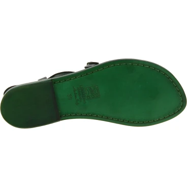 Women's italian green leather sandals handmade