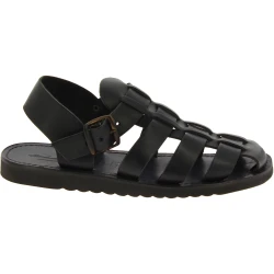 Sandalias frailes para hombre en cuero negro hechas a mano