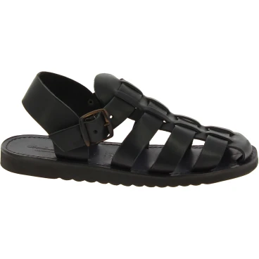 Mönchsandalen für Männer aus schwarz Leder in Italien von Handgefertigt