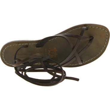 Damen Riemchen-Sandalen im schlammfarbene Leder in Italien von Handgefertigt