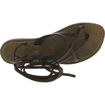 Flat strappy leather sandals mud color handmade in Italy