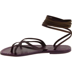 Spartiates sandales femme en cuir couleur prune artisanales fait en Italie