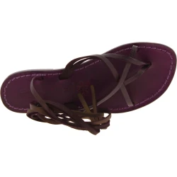 Flat strappy leather sandals violet color handmade in Italy