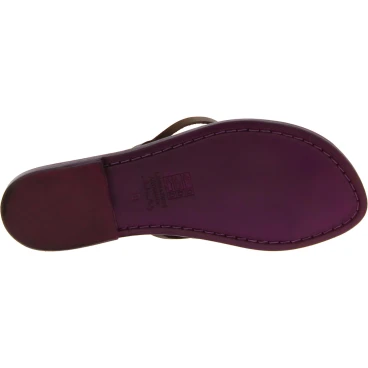 Flat strappy leather sandals violet color handmade in Italy