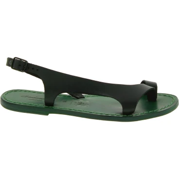 Green leather thong sandals for women Handmade in Italy