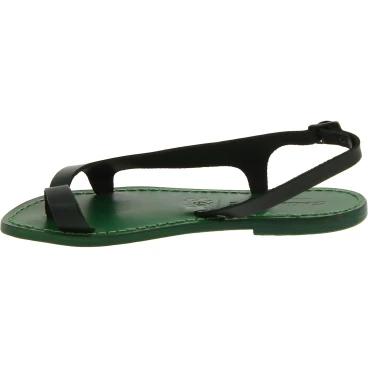 Green leather thong sandals for women Handmade in Italy
