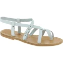 Weiße Damen-Ledersandalen im Gladiator-Stil in Italien von Hand gefertigt