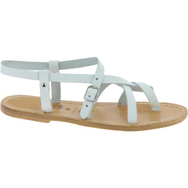 Sandalias de cuero blanco para señoras hechos a mano en Italia