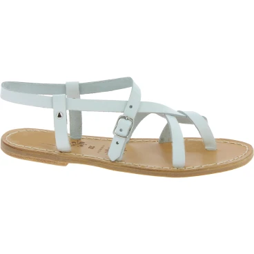 Weiße Damen-Ledersandalen im Gladiator-Stil in Italien von Hand gefertigt