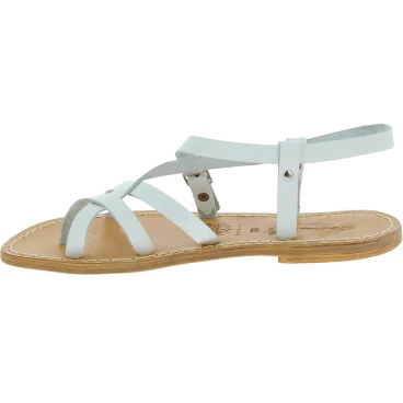 Weiße Damen-Ledersandalen im Gladiator-Stil in Italien von Hand gefertigt